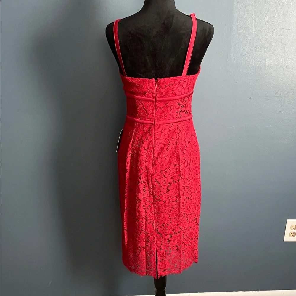 Express Vibrant Red Lace Midi Dress - Picture 3 of 4